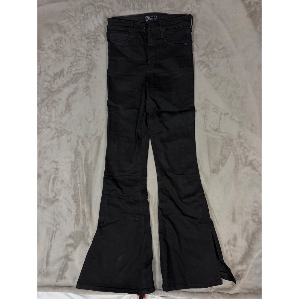 Abercrombie & Fitch High Rise Flare Jeans Black Side Slit Size 26 2R